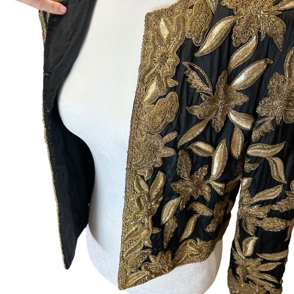 James Benjamin - Vintage Embroidered, Beaded Evening Jacket - Size 8, Black Gold - Picture 11 of 13